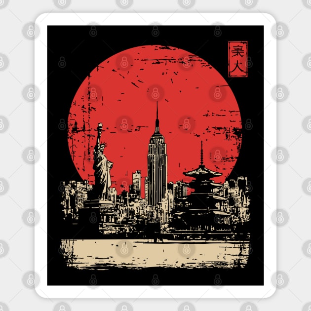 New York City and Pagoda Japanese Art Fusion Magnet by TuncGK